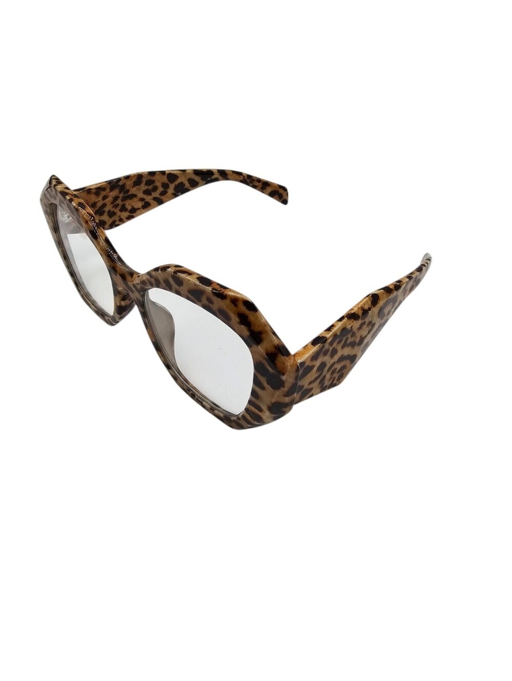 Polygon Eyeglasses For Women Vintage Fashion Plastic Clear Glasses Frame Leopard - Picture 2 of 6